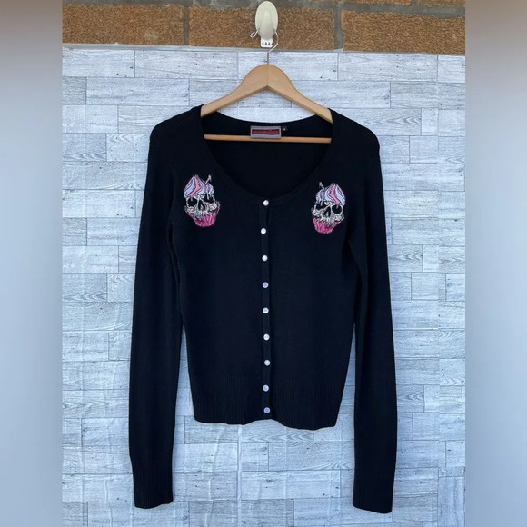 Jawbreaker Zombie Skull Black Pink Cupcake Punk Goth Soft Cardigan small - Picture 1 of 9